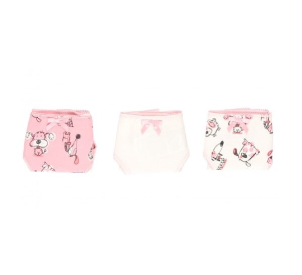 Tüdrukute aluspüksid 3-pakk valge/roosa "koerad" Boboli