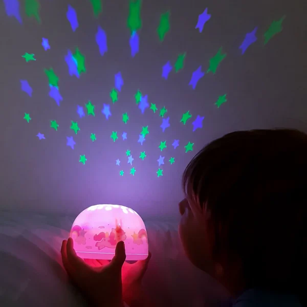 roosa ükssarviku öölamp projektor tähed