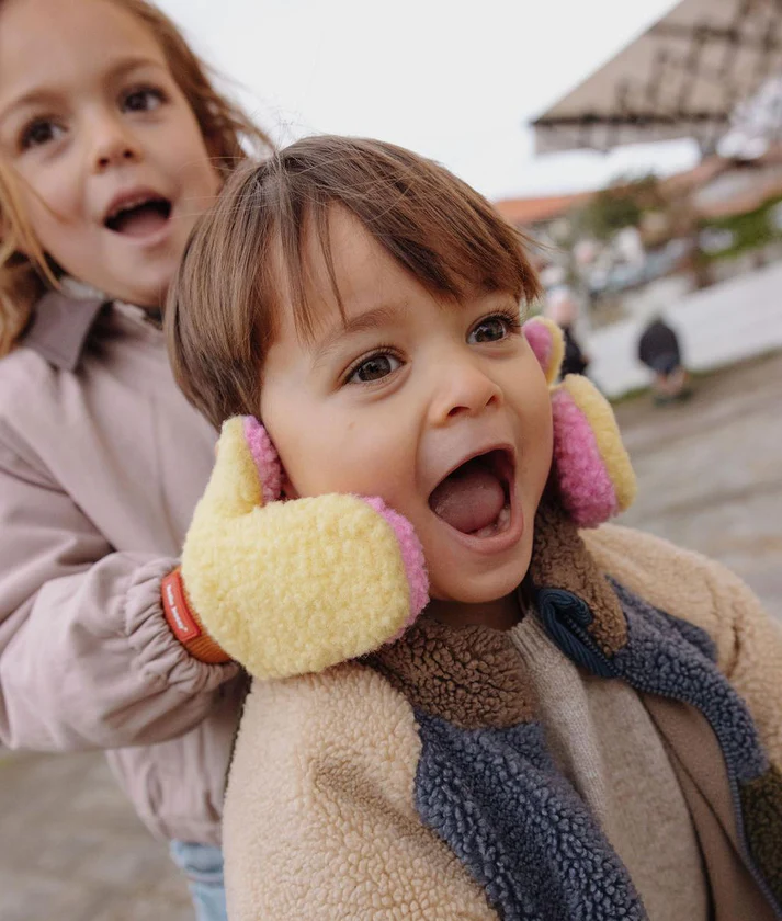 Hello Hossy roosakad kollased pehmed laste kindad fliisivoodriga