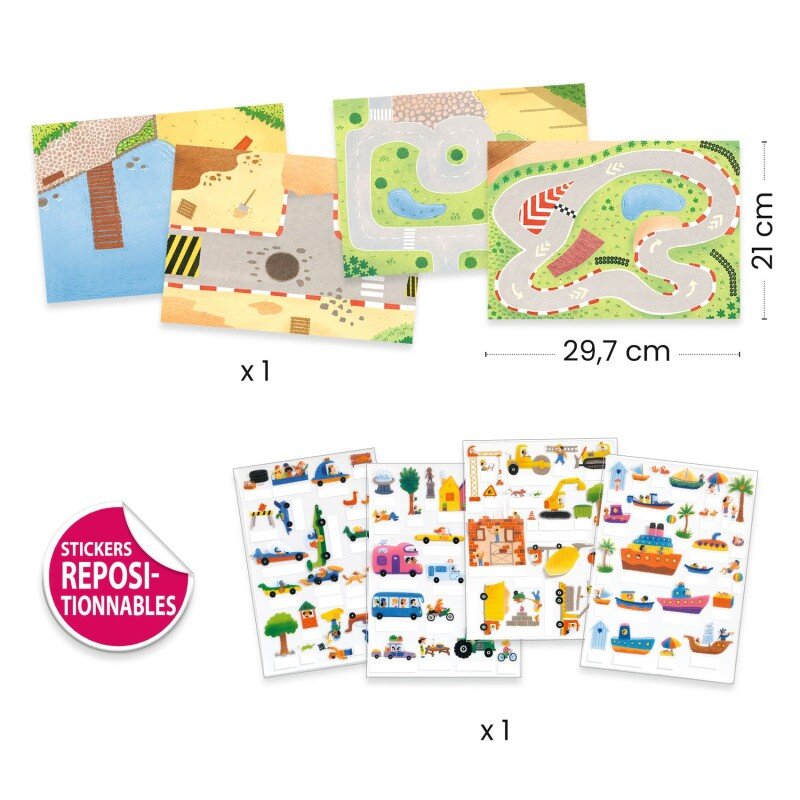 Djeco 3D korduvkasutatavad auto kleepsud