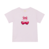 Laste roosa lühikeste varrukatega T-särk lipsu ja kirsimustriga