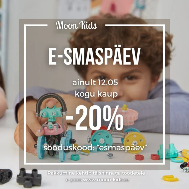 www.moon-kids.ee
Ainult täna kogu pood -20% 🎉
Kasuta ostukorvis koodi "esmaspäev"